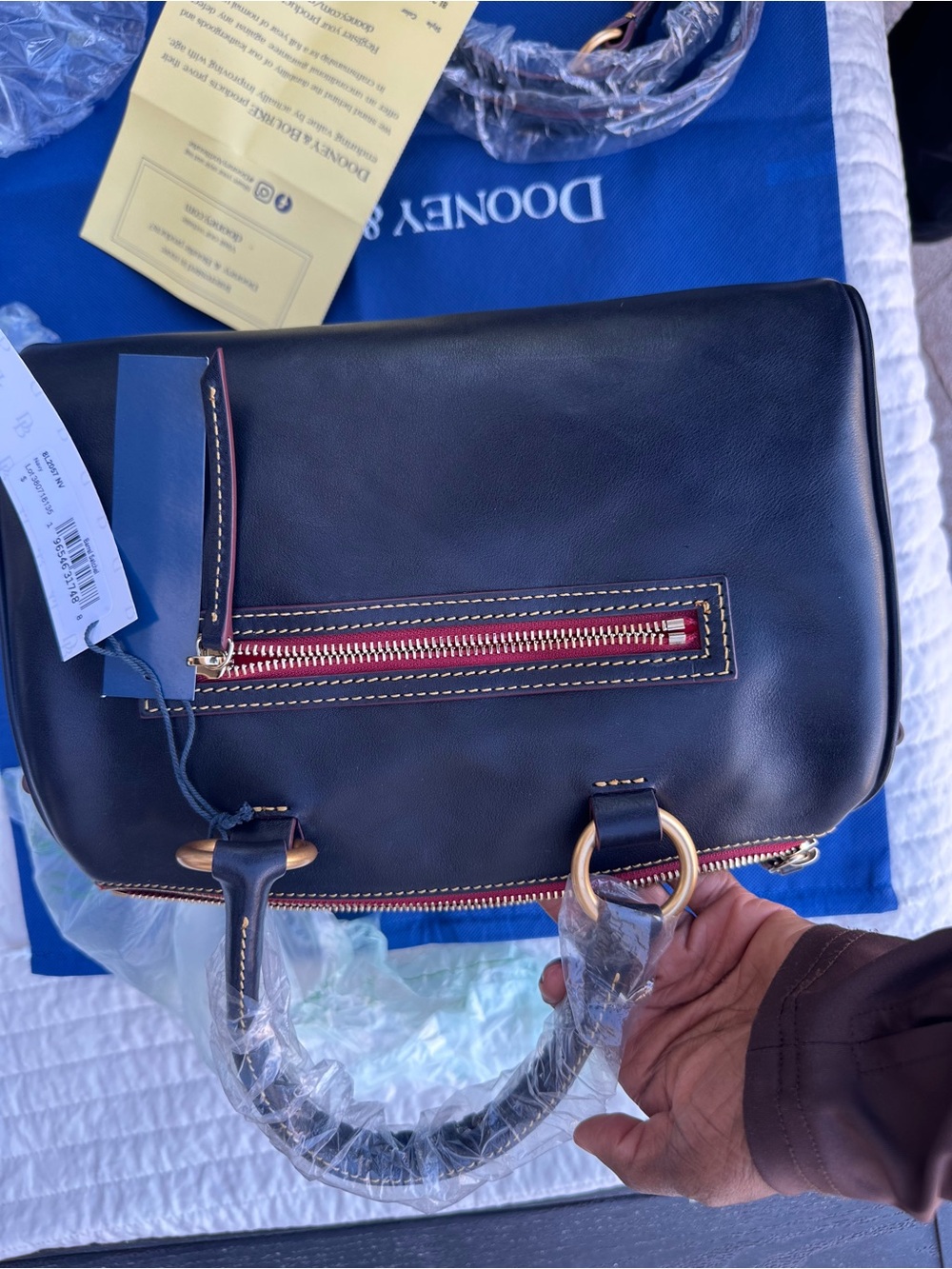 Dooney & Bourke Navy Florentine Satchel with Gold Hardware and Navy Tassel - Picture 11 of 13